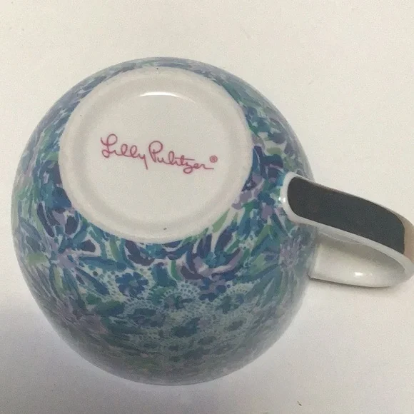 Lily Pulitzer Blue Purple Green Floral Gilt Gold Handle Large Tea Coffee Cup - Picture 5 of 10